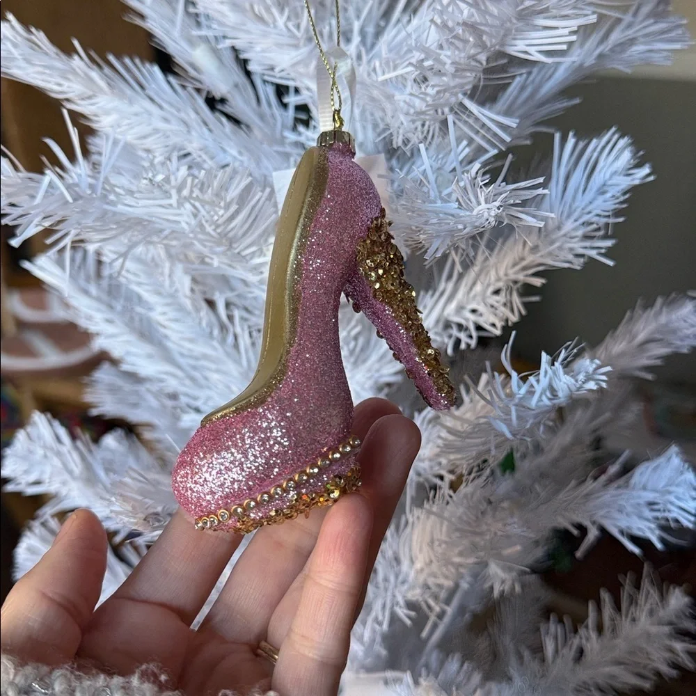 Glittery Pink and Gold Fashion High Heel Ornament NEW